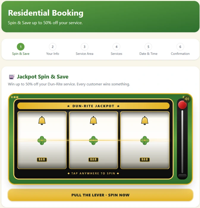 Dun-Rite Vac Spin & Save Booking Dun-Rite Vac Spin & Save residential booking screen